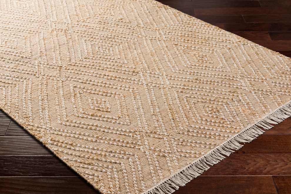 Ivory Spot Handwoven Wool-Jute 2'x3' Rug with Fringe