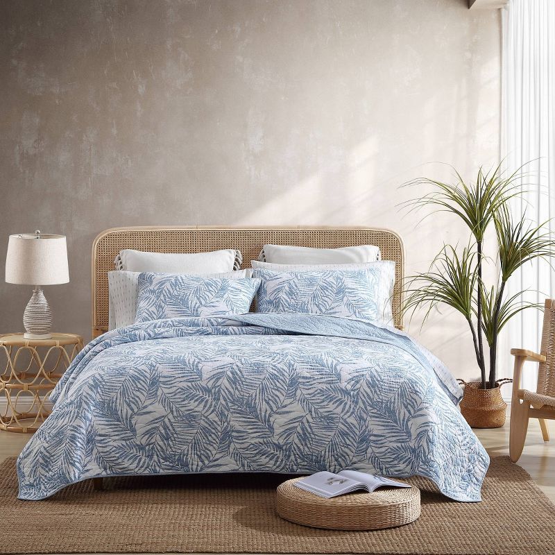 King Blue Cotton Reversible Quilt and Sham Set