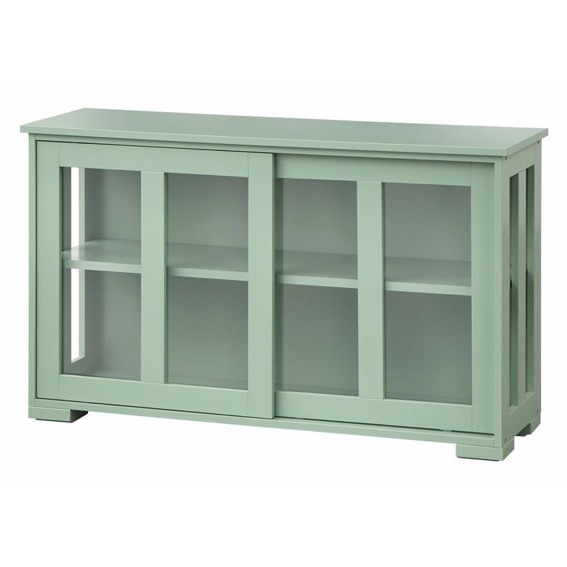 Mint Green Engineered Wood China Cabinet with Sliding Glass Doors