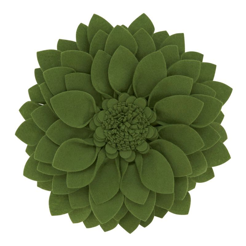 Green Felt Flower Shaped Throw Pillow