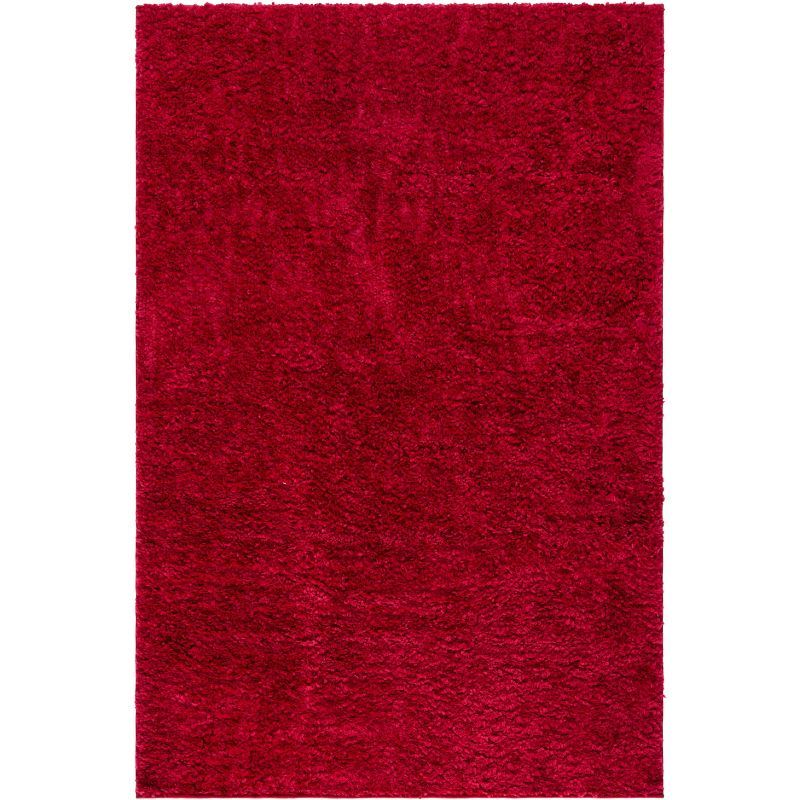 Luxe Comfort Red Shag 4' x 6' Hand-Knotted Synthetic Area Rug