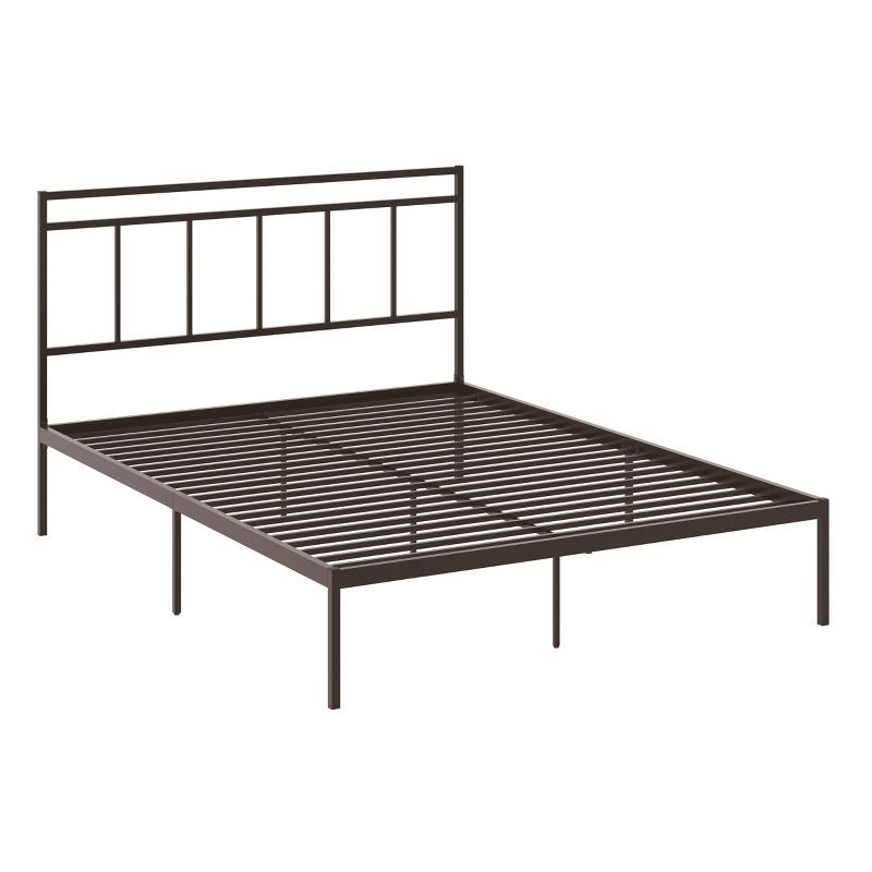 Bronze Queen Metal Platform Bed with Headboard and Drawer