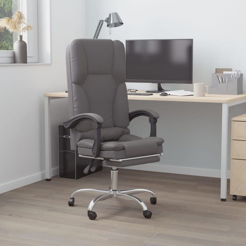 Gray Faux Leather Reclining Office Chair with Massage Function