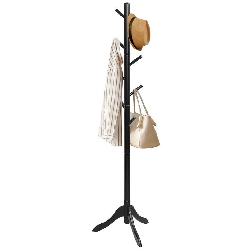 Black Rubber Wood Adjustable Height Coat Rack with 8 Hooks