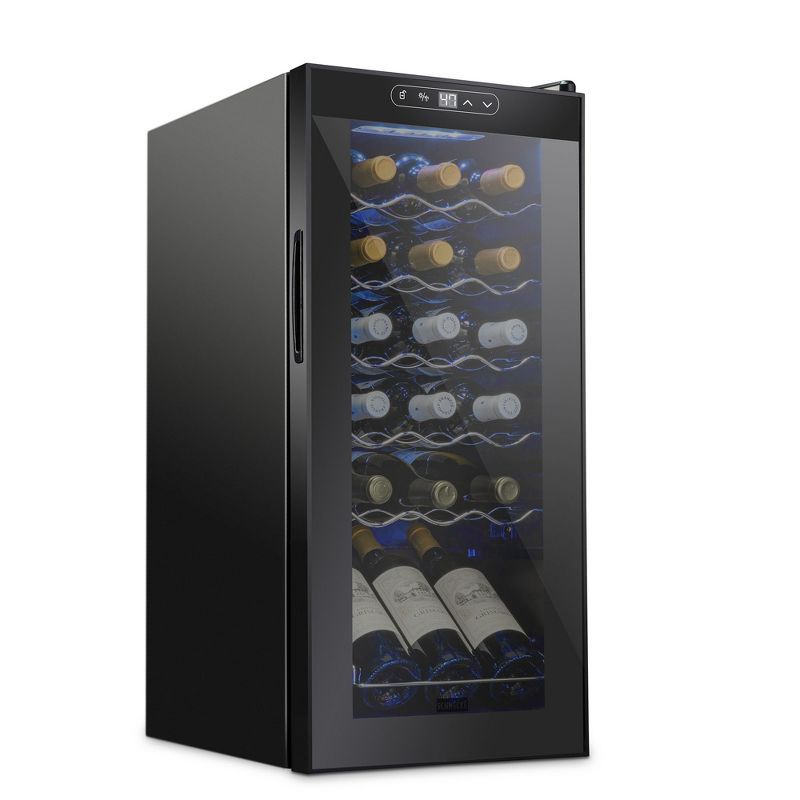 Black Freestanding 18-Bottle Wine Cooler with Interior Lighting