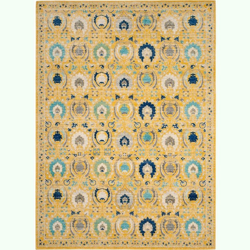 High Pile Gold and Ivory Synthetic Area Rug