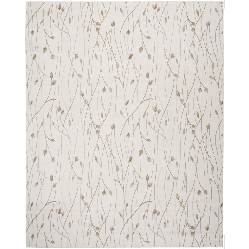 Ivory Beige Floral Synthetic 8' x 10' Area Rug