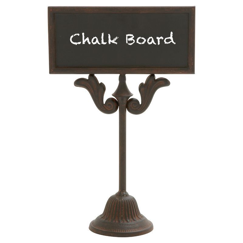 Rustic Brown Iron Chalkboard Stand with Pedestal Base