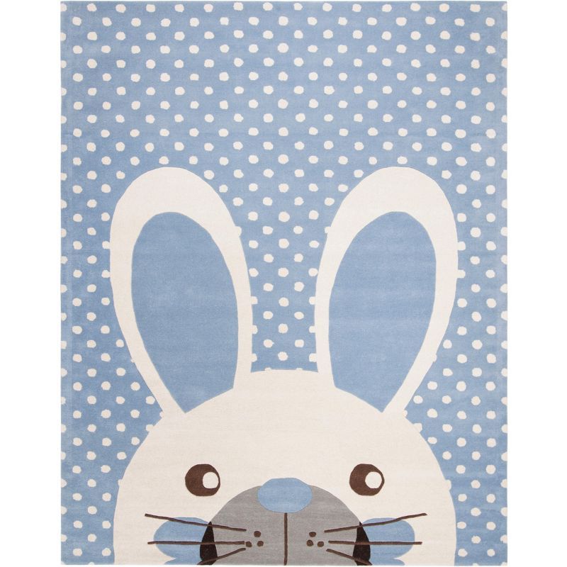 Blue and Ivory Wool Hand-Tufted Kids Bunny Rug