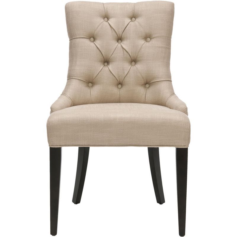 Amanda Beige Linen Tufted Side Chair with Espresso Legs