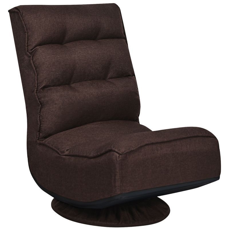 Dark Brown Plush Fabric 360° Swivel Floor Chair