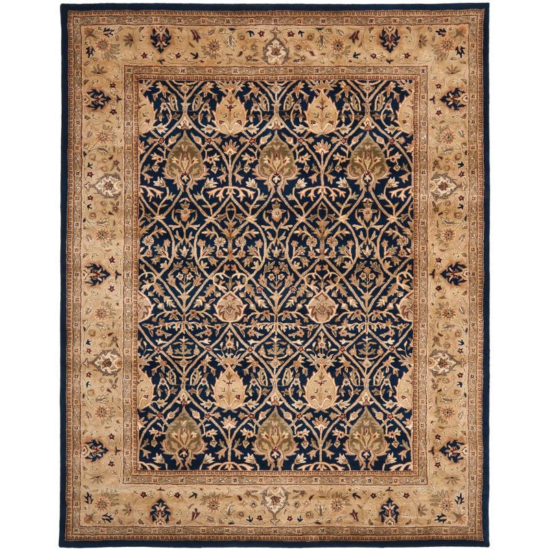 Elegant Persian-Inspired Hand-Tufted Wool Rug in Blue and Gold
