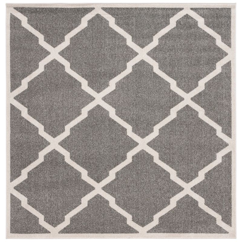 Reversible Dark Grey and Beige Geometric Synthetic Square Rug