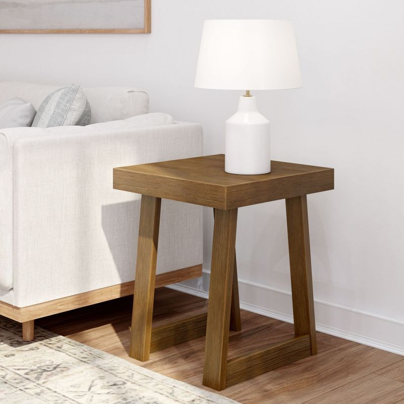 Pecan Wirebrush Solid Pine Wood Square Side Table