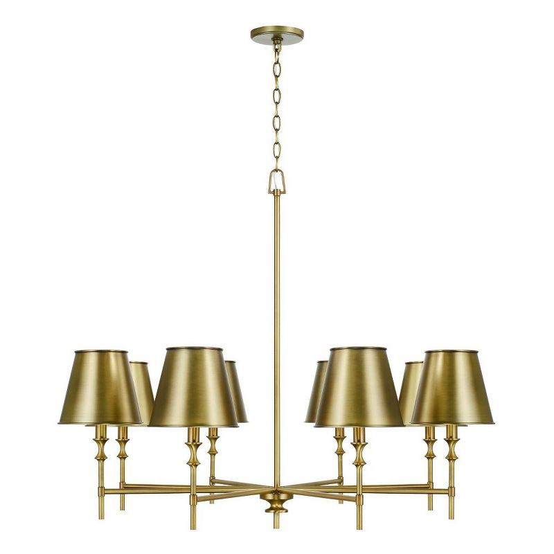 Aged Brass 8-Light Chandelier with Metal Shades