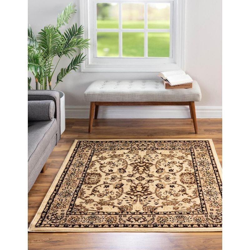 Ivory and Tan Easy-Care Synthetic Square Area Rug