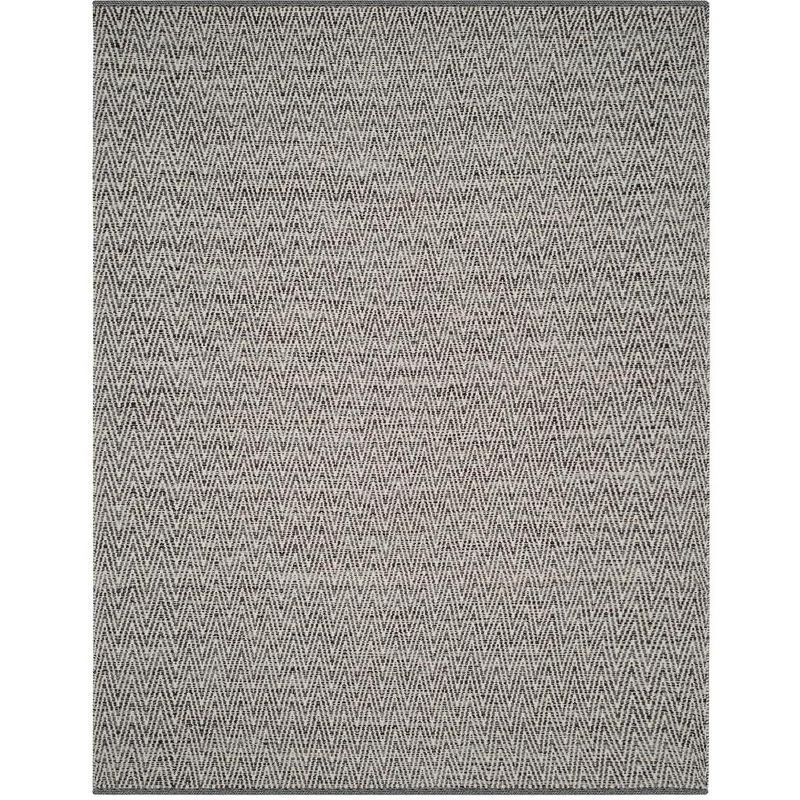 Ivory and Dark Grey Handwoven Cotton Area Rug, 8' x 10'