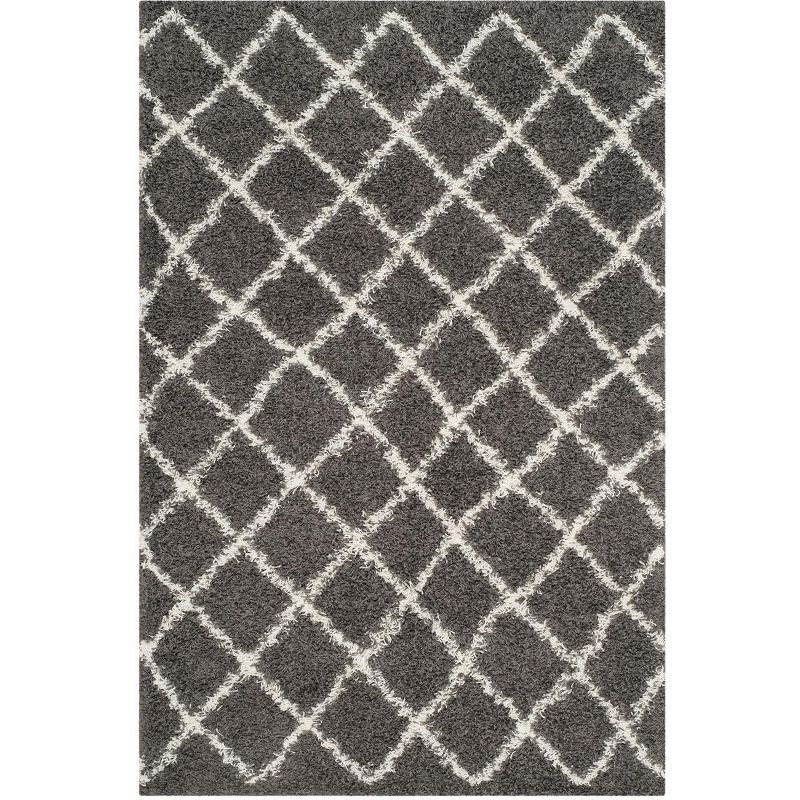 Ivory & Dark Grey Synthetic 5' x 7' Easy-Care Shag Rug