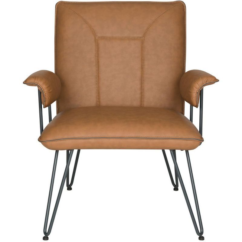 Johannes Mid-Century Camel Faux Leather Armchair with Metal Hairpin Legs