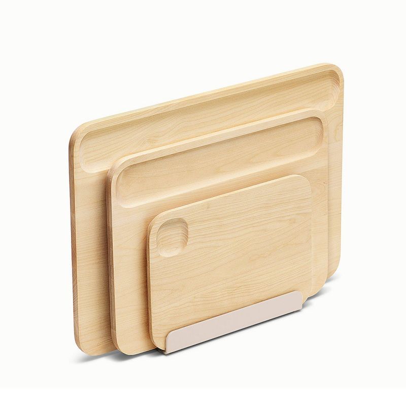 Birch Wood 4-Piece Cutting Board Set with Storage Rack