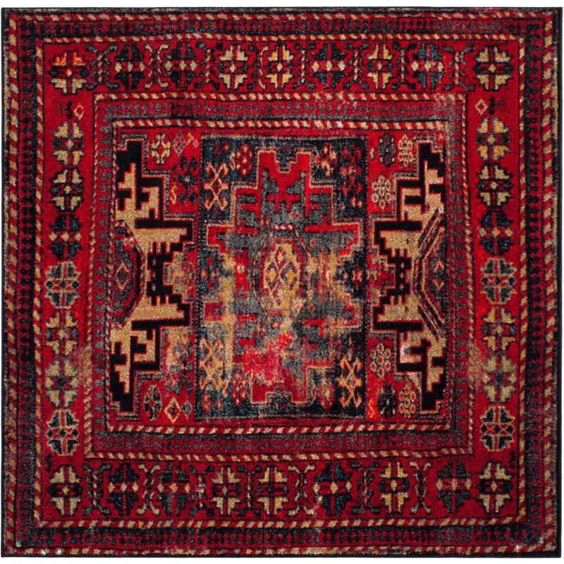 Heirloom Red Floral 3' Square Synthetic Area Rug