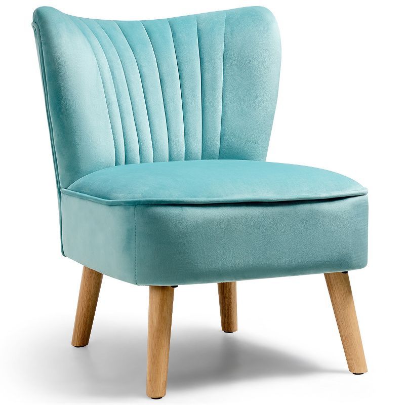 Turquoise Velvet Armless Accent Chair with Wood Legs