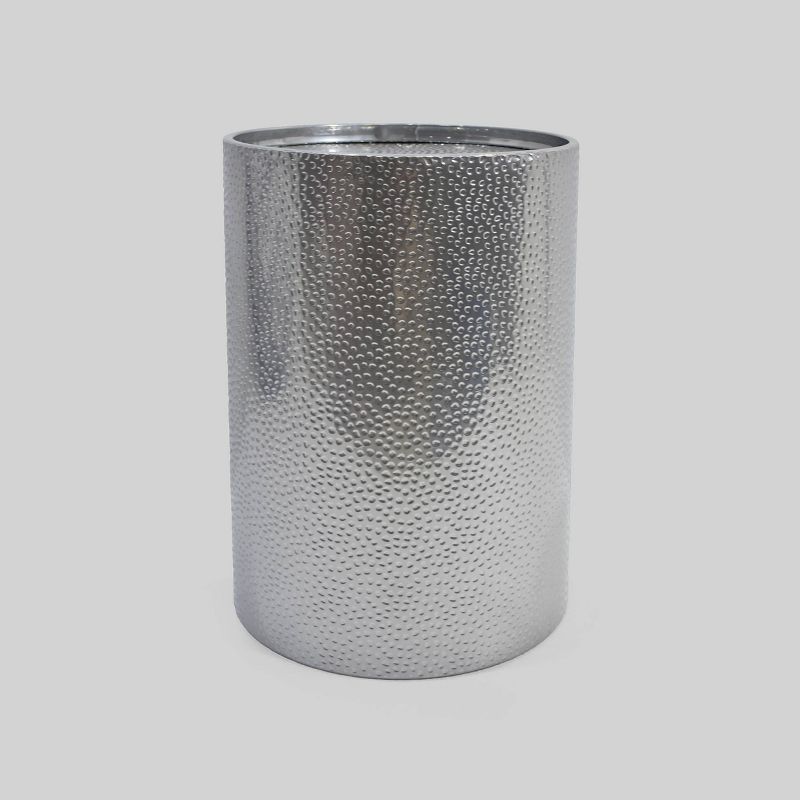 Elegant Silver Hammered Iron Round Accent Table