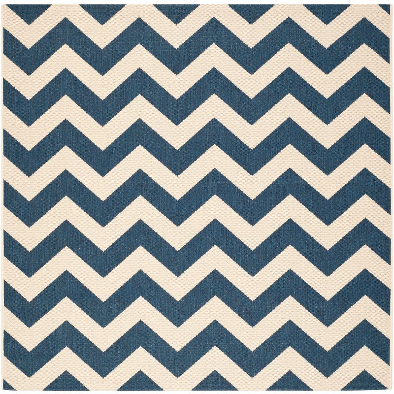 Navy and Beige Chevron Square Outdoor Area Rug