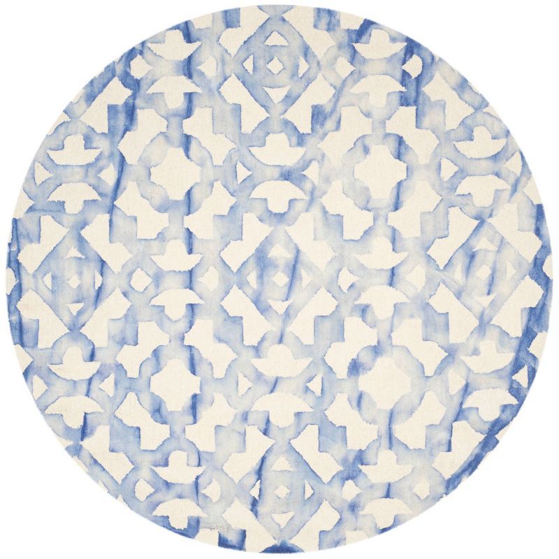 Hand-Tufted Ivory & Blue Round Wool Area Rug - 7' Diameter