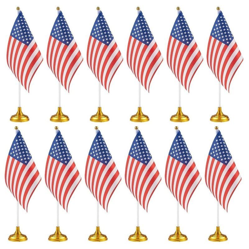 12-Pack Mini American Flags with Gold Plastic Stands