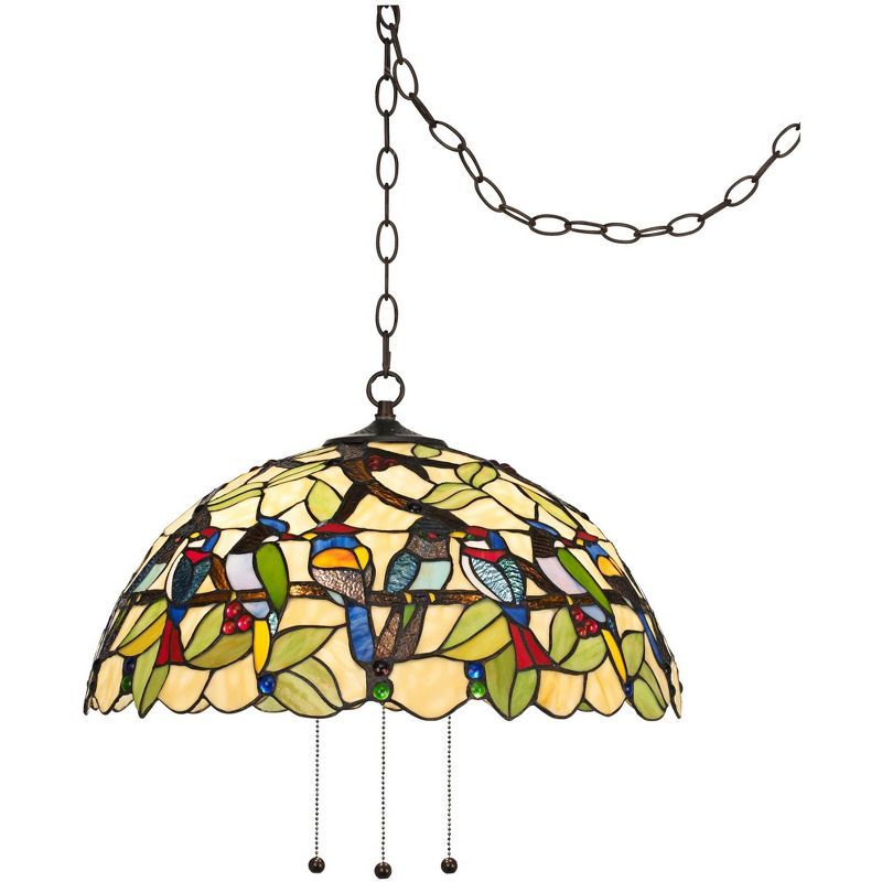 Tropical Birds Bronze 20" Tiffany Style Swag Pendant Chandelier