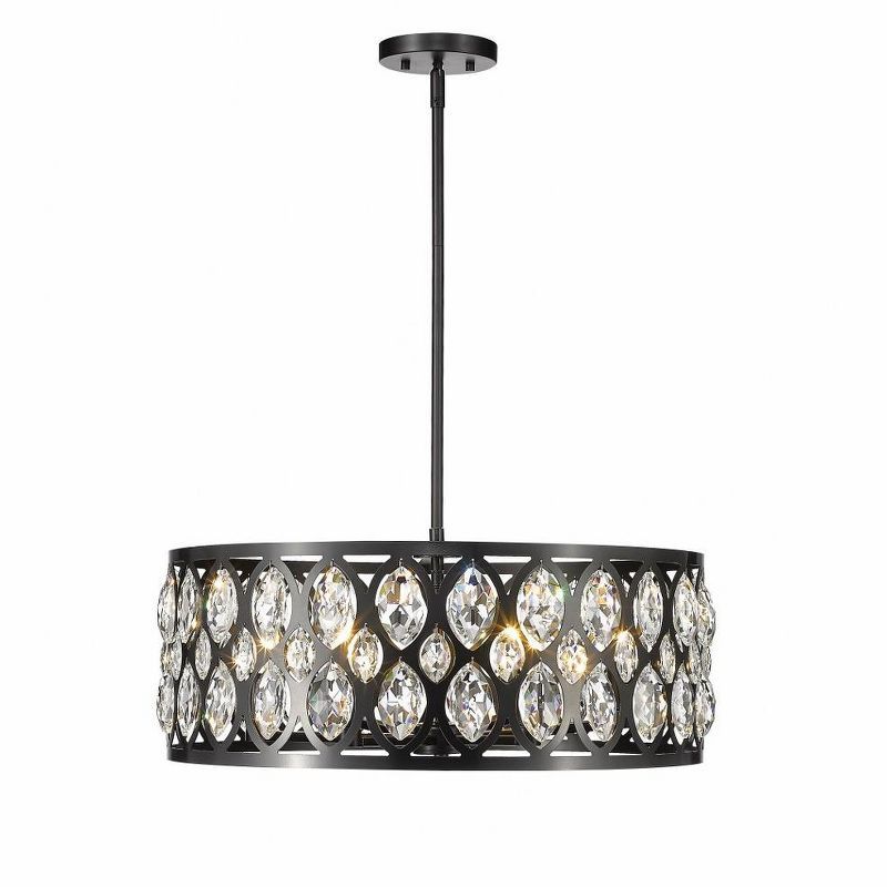 Ellipse-Carved Steel and Crystal 6-Light Chandelier in Matte Black