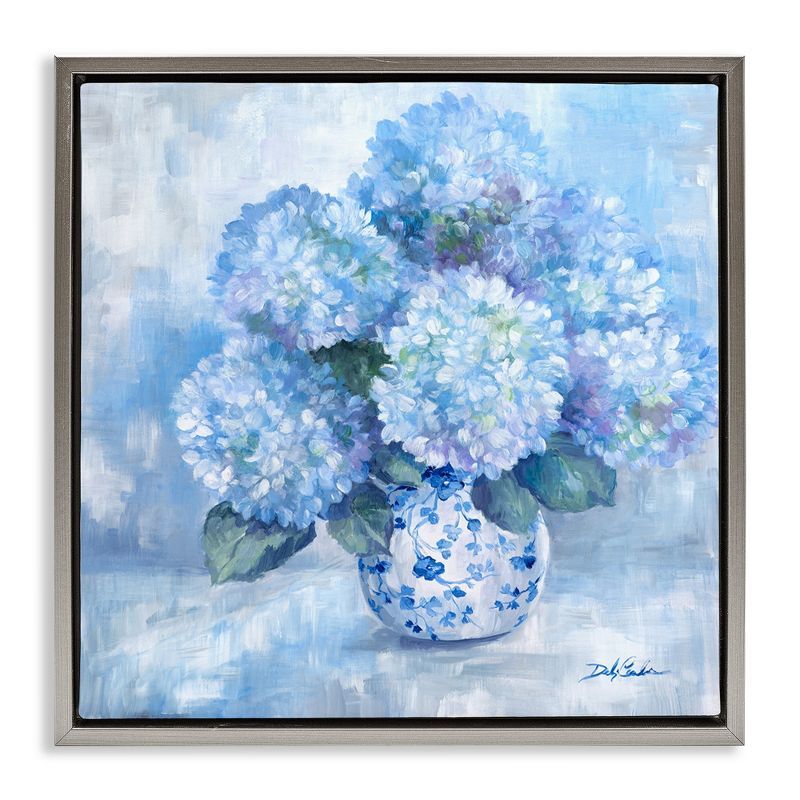 Blossoming Blue Hydrangea Floral Canvas Print in Gray Frame, 25" x 25"