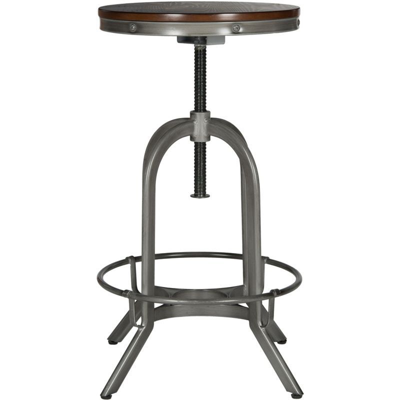 Burnt Oak and Antique Iron Adjustable Swivel Stool