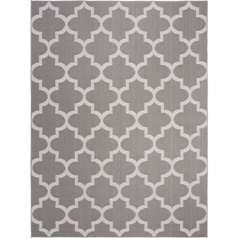 Grey and Ivory 8' x 10' Reversible Synthetic Area Rug