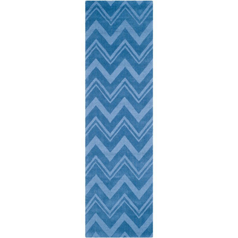 Blue Wool Hand-Tufted Chevron Runner Rug, 2' 3" x 8'