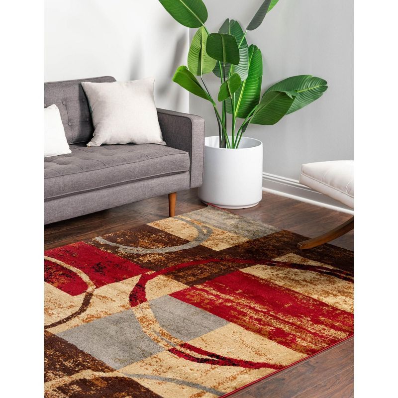 4' x 6' Brown and Red Abstract Rectangular Rug