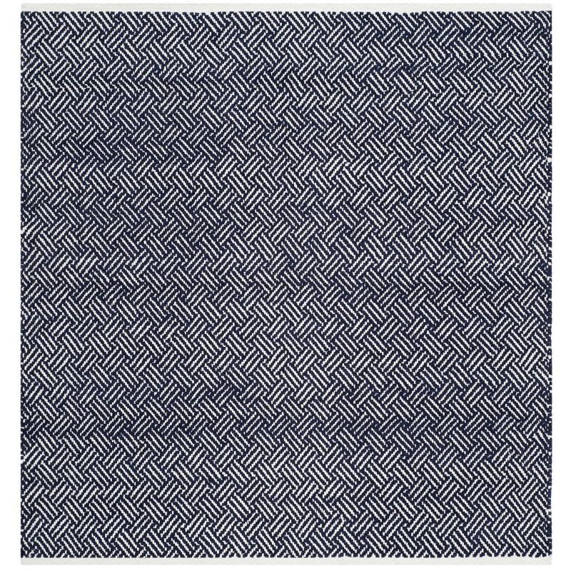 Navy Geometric Tufted Wool and Cotton Square Rug