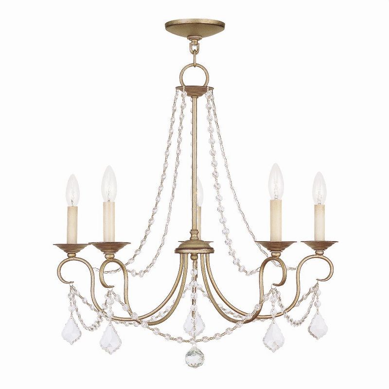 Antique Silver Leaf 5-Light Crystal Chandelier with Hand Painted Finish