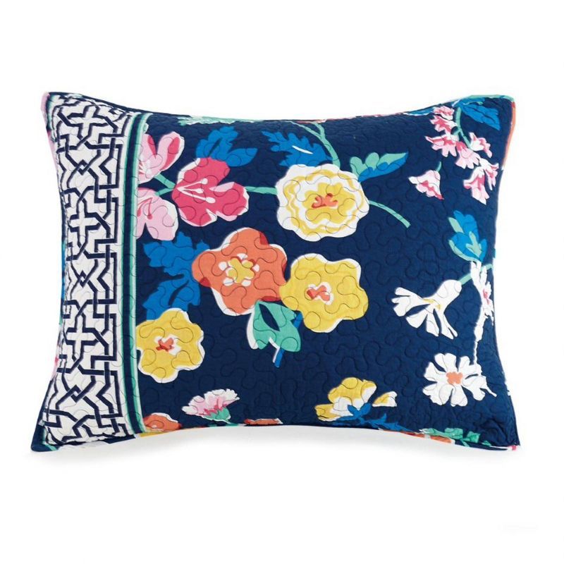 Navy Floral Cotton Standard Pillow Sham