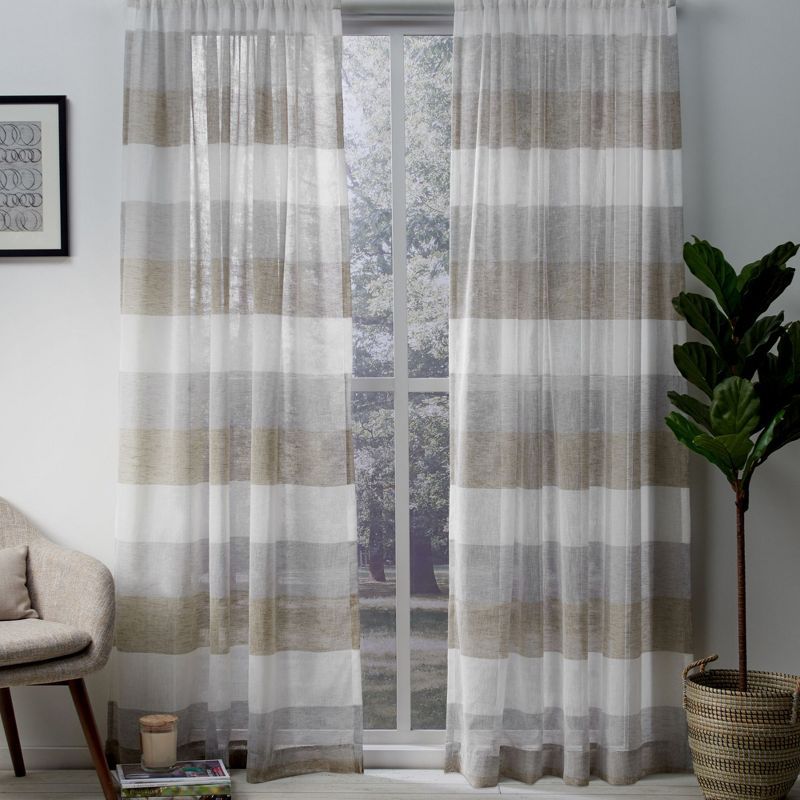 Bern Striped Light Filtering Polyester Rod Pocket Curtain Panels, 54"x96", Cafe