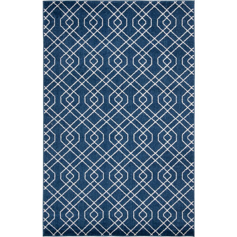 Navy & Beige Hand-Knotted Reversible Cotton Blend Area Rug - 5'3" x 8'