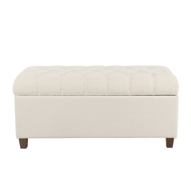 Cream Button Tufted Storage Bench with Wood Legs