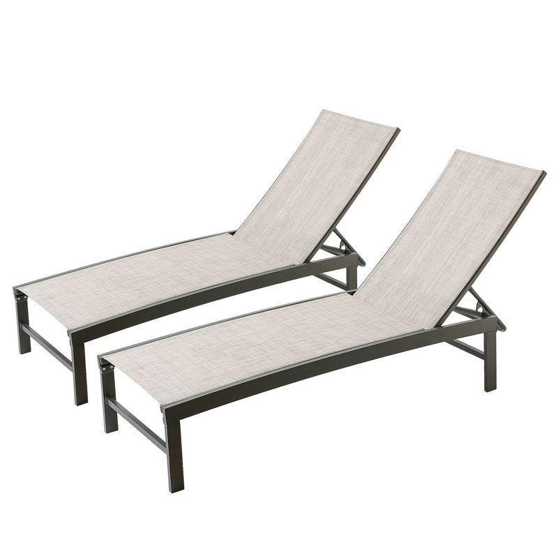 Set of 2 Adjustable Aluminum Chaise Lounge Chairs with Earth Fabric