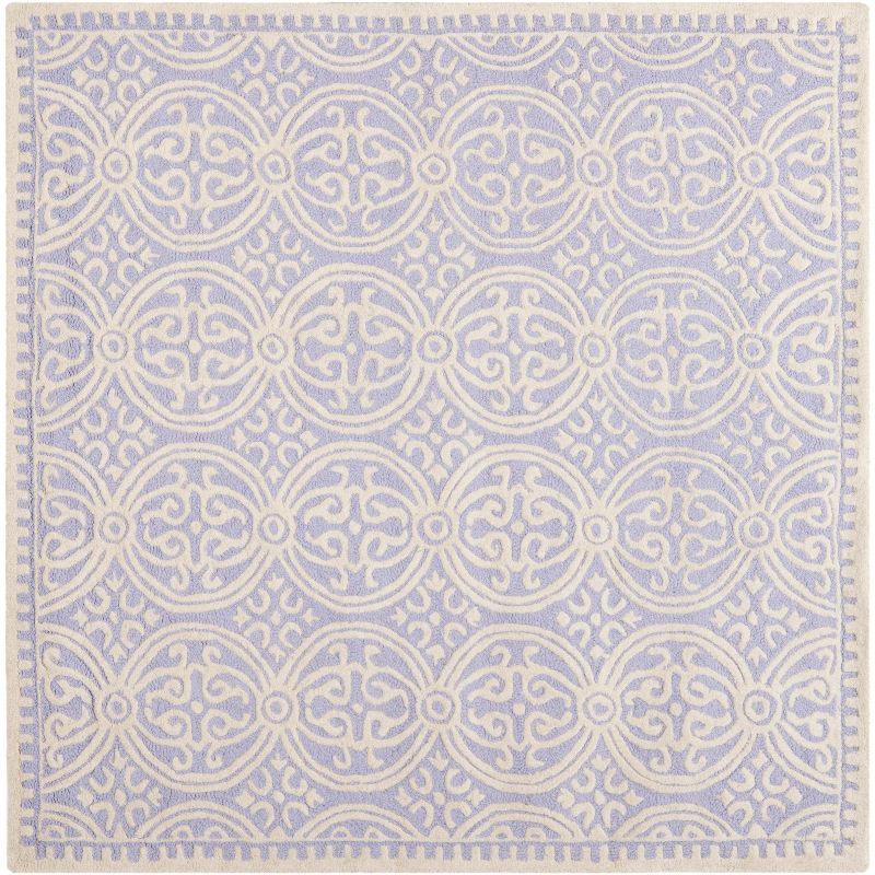 Lavender and Ivory Hand-Tufted Wool Geometric Area Rug, 8' Square
