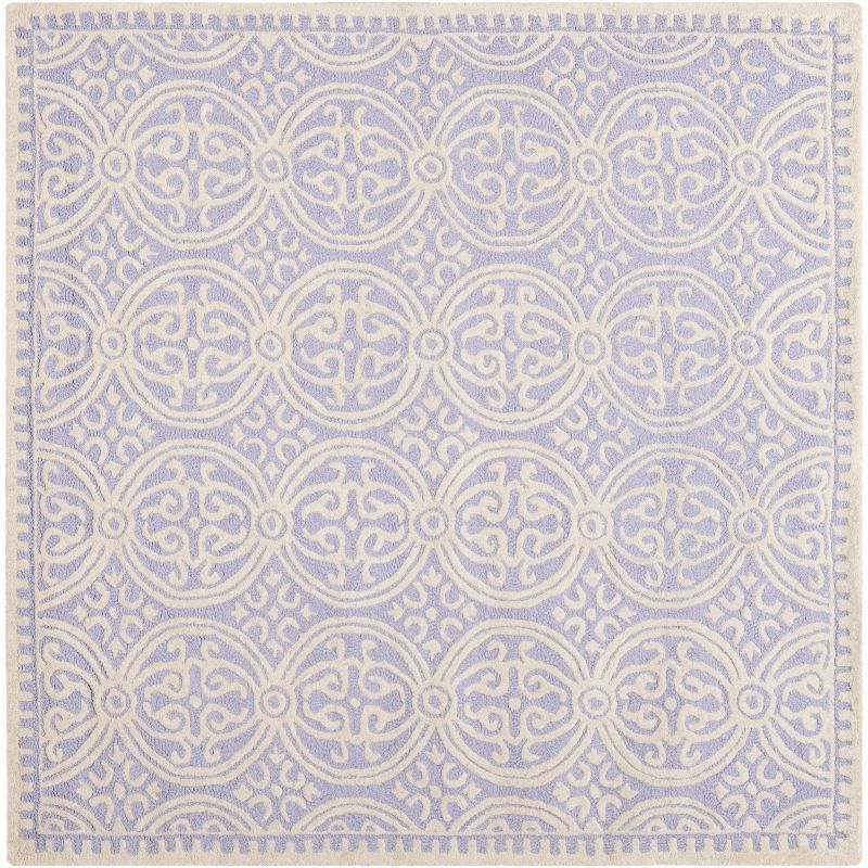 Lavender and Ivory Hand-Tufted Wool Geometric Area Rug, 8' Square