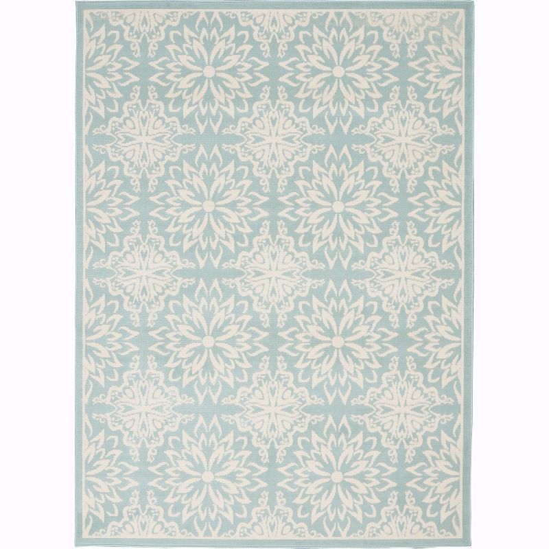 Elegant Ivory/Green Floral Synthetic 5'3" x 7'3" Easy-Care Rug