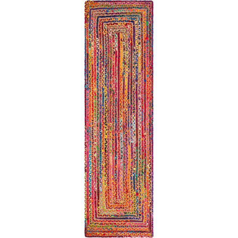 Handmade Red and Multicolor Cotton Runner Rug, 2'3" x 14'