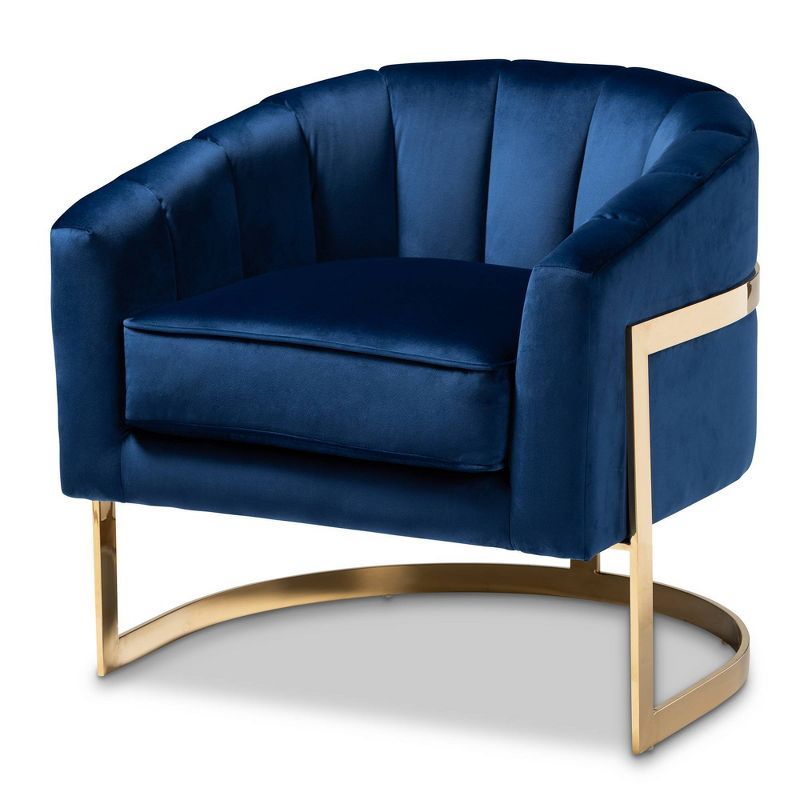 Tomasso Blue Velvet Barrel Chair with Gold Frame