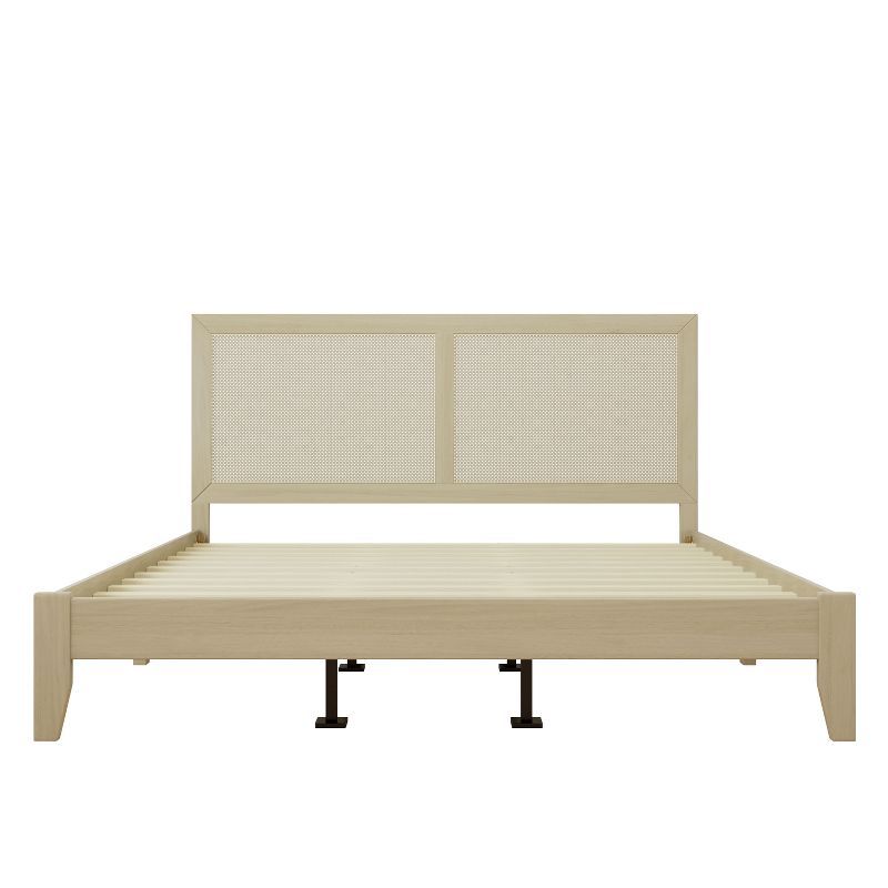 California King Natural Rubber Wood Bed Frame with Rattan Headboard